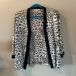 Misook White Leopard Print Padded Shoulder Cardigan Size XL
